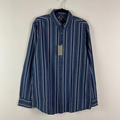 Camisa de Murano ajustada con botones para hombre grande azul a rayas manga larga Foto 1 de 4