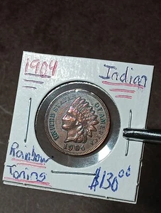 ๐1904 Indian Head Penny Rainbow Toning With Eye Appeal Bu Choice M/305 - Picture 1 of 5