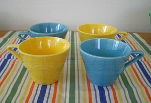 Vintage Homer Laughlin Harlequin YELLOW + TURQUOISE TEACUPS Fiesta ~Set of 4 - Picture 1 of 14