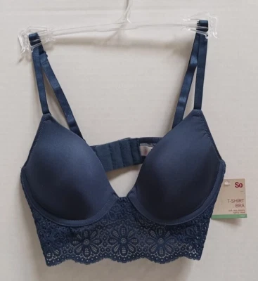 New SO Longline Lace T-Shirt Bra Size 32B Style SO10951 Color Raven Gray - Image 1 of 3