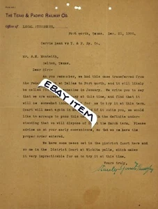 1900 letterhead TEXAS & PACIFIC RAILWAY COMPANY Railroa STANLEY SPOONTS attorney - Picture 1 of 1
