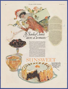 Vintage 1921 SUNSWEET Prunes Apricots If Santa Claus Woman Christmas Print Ad - Picture 1 of 1