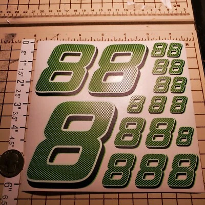 Carbon Fiber Black w/Lime/Black #8's Racing Numbers Vinyl Decal Sheet 1/10-1/12  - Image 1 of 4