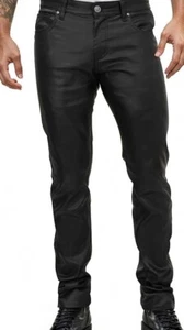 Men's 501 Black Classic Fitted Biker Motorcycle Leather Pant Trousers soft - Picture 1 of 2