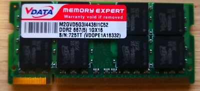 Memoria Ram SODIMM 200 PIN DDR2 1GB PC2-5300 667MHz ECC VDATA M2GVD5G3I4436I1C52 - Immagine 1 di 2
