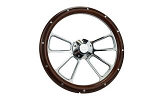 Wood Steering Wheel 14 Inch Aluminum with Installation Adapter and Horn 69-94