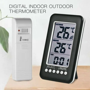 LCD Digital Wireless Indoor/Outdoor Thermometer Clock Temperature Meter UK S7D7 - Picture 1 of 12