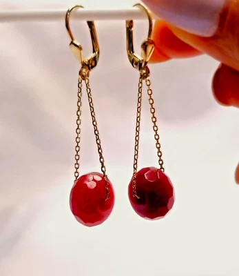 Natural Ruby Earrings Solid 14K Gold Earrings - Image 1 of 4