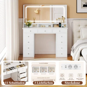 Schminktisch mit Verstellbare LED Spiegel Frisiertisch mit Schubladen, Steckdose - Bild 1 von 47