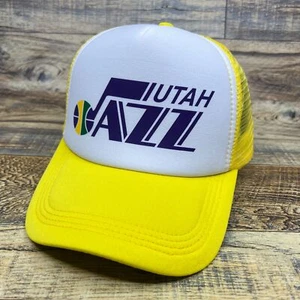 Utah Jazz Mens Trucker Hat Yellow Snapback 1979 Retro Logo Basketball Cap - Picture 1 of 8