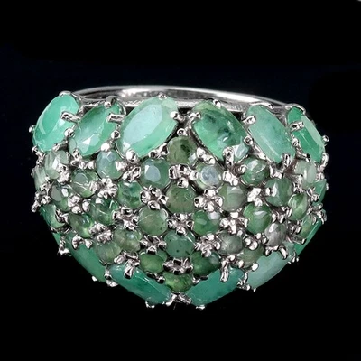 925 Sterling Silver Ring Oval Emerald 5x3mm Natural Gemstone Jewelry Size 8 - Image 1 of 4