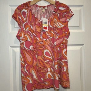 Neu mit Etikett Michael Kors bedrucktes Cutout-Top Medium goldene Akzente mehrfarbiger Druck - Bild 1 von 8