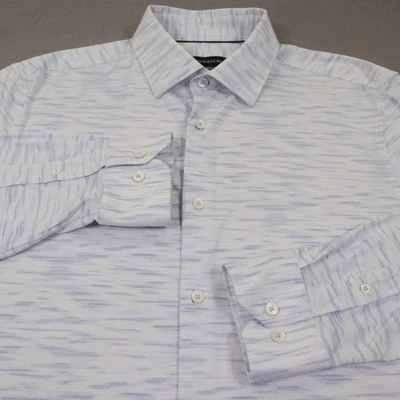 Bugatchi Button Shirt Mens Large Confort Stretch Performance White Blue Blizzard - Image 1 of 4