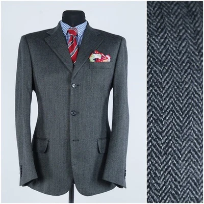 Mens Herringbone Tweed Jacket 38R UK Size ALBERTO BONAZZI Wool Sport Coat Blazer - Image 1 of 4