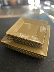 Pottery Barn Yellow Asian Square- (4) 8" Salad Plates Set Of 4 Made in Japan - Picture 1 of 8