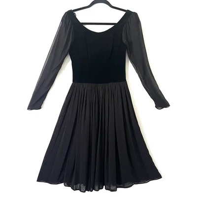 VTG 80s Laura Ashley Black Velvet & Chiffon Midi Dress Size 8 Great Britain Goth - Image 1 of 4