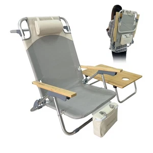 Folding Backpack Beach Chair Aluminum 5-Position with Samll Camping Table Bam... - Picture 1 of 7