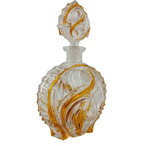 Decanter vintage in cristallo taglio boemo ambra con tappo 9,5" design ornato W. Germany - Foto 1 di 10