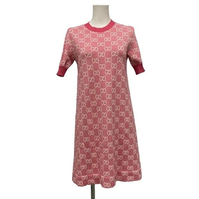Gucci GG Pattern Knit Dress Pink/White, Knee Length, Short Sleeves, Crew Neck - Image 1 of 4