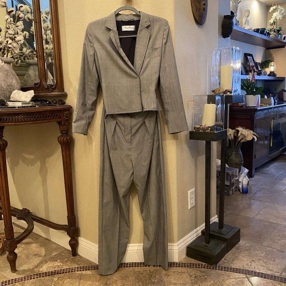 Blazer Mono MaxMara Mujer Gris 100% Lana Virgen Pata de Gallo Talla 6-DEFECTOS Foto 1 de 4