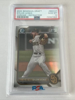 PSA 10 DYLAN LESKO 1st 2022 Bowman Chrome Draft REFRACTOR PADRES RC GEM MINT - Image 1 of 2