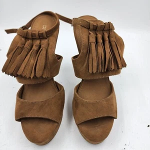 DIVIDED BY H&M Womens 7 Brown Boho Tasseled Faux Suede Leather Heels Hippie  - Picture 1 of 9