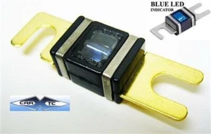 MINI FUSIBILE ANL con LED BLU PLACCATO ORO 100A 100 AMPERE - Foto 1 di 1
