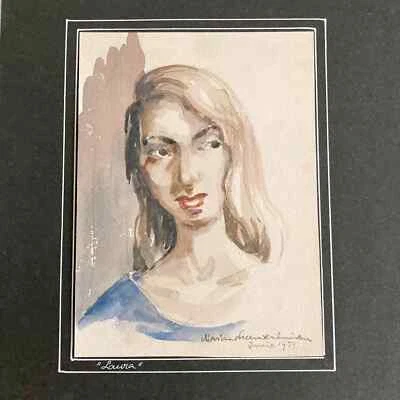 1954, Original Mid Century Watercolor Portrait of a Young Woman w/ Long Hair - Image 1 of 4