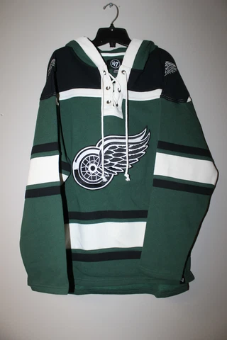 New Detroit Red Wings old time jersey style mid weight cotton hoodie men's L Cover