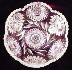 Gorgeous Cut Glass Crystal Bowl Flowers Hobstars Leaves Large A Vintage Beauty - Picture 1 of 5