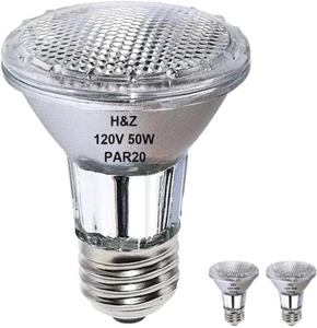 2 Pack H&Z Par20 Short Neck 50W 120V, 3000K Flood Light with E26 Medium Base dim - Picture 1 of 6