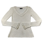Mexx Sweater Womens Small Ivory Pullover Knit V Neck Long Sleeve Preppy Ladies