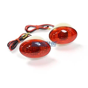 Small Oval Cateye Fairing Flush Mount Deco Turn Signals Lights 12 Volt Red - Picture 1 of 2