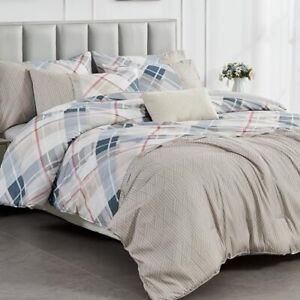  Bed in a Bag 7 Pieces - Khaki Comforter Set with Sheet, Queen Khaki Plaid