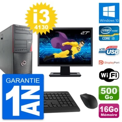 PC tour Fujitsu W530 MT Pantalla 27" i3-4130 RAM 16Go Disco 500Go Windows 10 Wi - Imagen 1 de 4