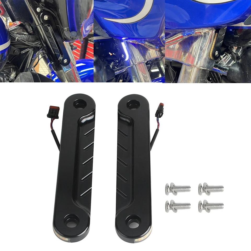 Front LED Flush Fork Turn Signals Light DRL For Harley Street Electra Glide FLHR - Image 1 of 4