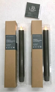 2 Pottery Barn Premium Flicker Flameless 8" Wax Taper Candles~Dark Green/Olive - Picture 1 of 2