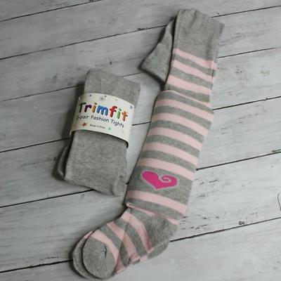 Medias de punto Trimfit para niña talla juvenil 4-6 gris liso rosa a rayas corazón Foto 1 de 4