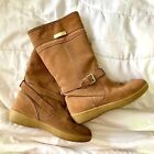 Coach Tallulah Camel Brown Sherpa Suede Shearling Boots Unworn Size 7.5