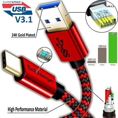 FAST CHARGING USB 3.1 Type C to USB Cable Braided for Samsung S8/S9/S10 Note lot - Image 1 of 4