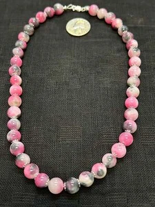 Persian Jade 10 mm bead necklace with Sterling Silver accents, 18” long. SR1068 - Picture 1 of 3