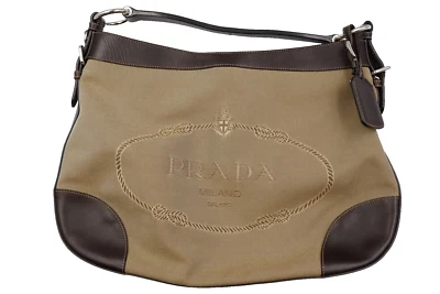 Винтажная сумка-хобо PRADA Canapa Stampata Mix с белым мешком для пыли - Изображение 1 из 4