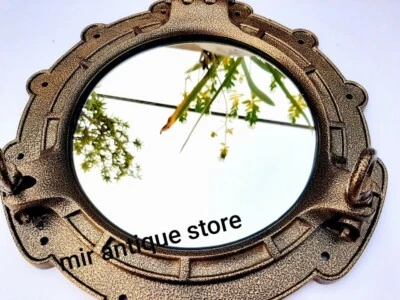 Espejo de ojo de buey de barco hecho a mano de 15"" de aluminio macizo hermosa decoración antigua de latón Foto 1 de 4