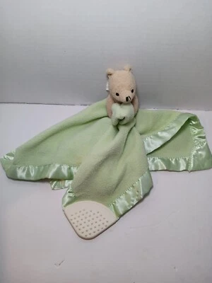 Classic Pooh Disney Green Satin Trim Teether Rattle Lovey Security Blanket  - Image 1 of 4