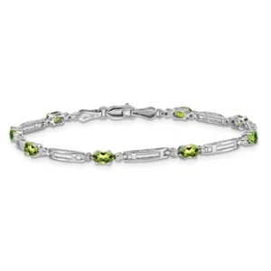 14K Solid White Gold Diamond Peridot Tennis Bracelet - Picture 1 of 12