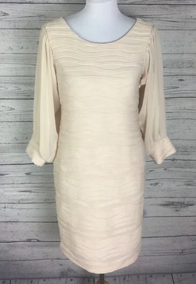 Julian Taylor Sheath Dress Women’s Size 8 Ecru Textured Chiffon Sleeve Elegant - Image 1 of 4