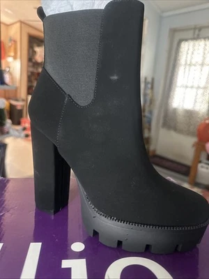 Zapato para mujer Ollio 10b plataforma apilada tobillo grueso tacón alto bota negro Foto 1 de 3