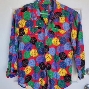 Vintage 80's LizWear Shirt Size L Music Retro Vinyl Record Color Block - Picture 1 of 11