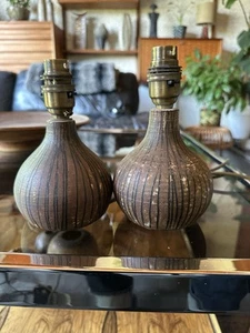 Rare Pair Of Early Briglin Pottery Small Lamp Bases - Scraffito Decoration. - Picture 1 of 24