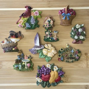 Lote de 9 imanes magnéticos para refrigerador vintage de pájaro con flores lindos diseños 3D - Imagen 1 de 8